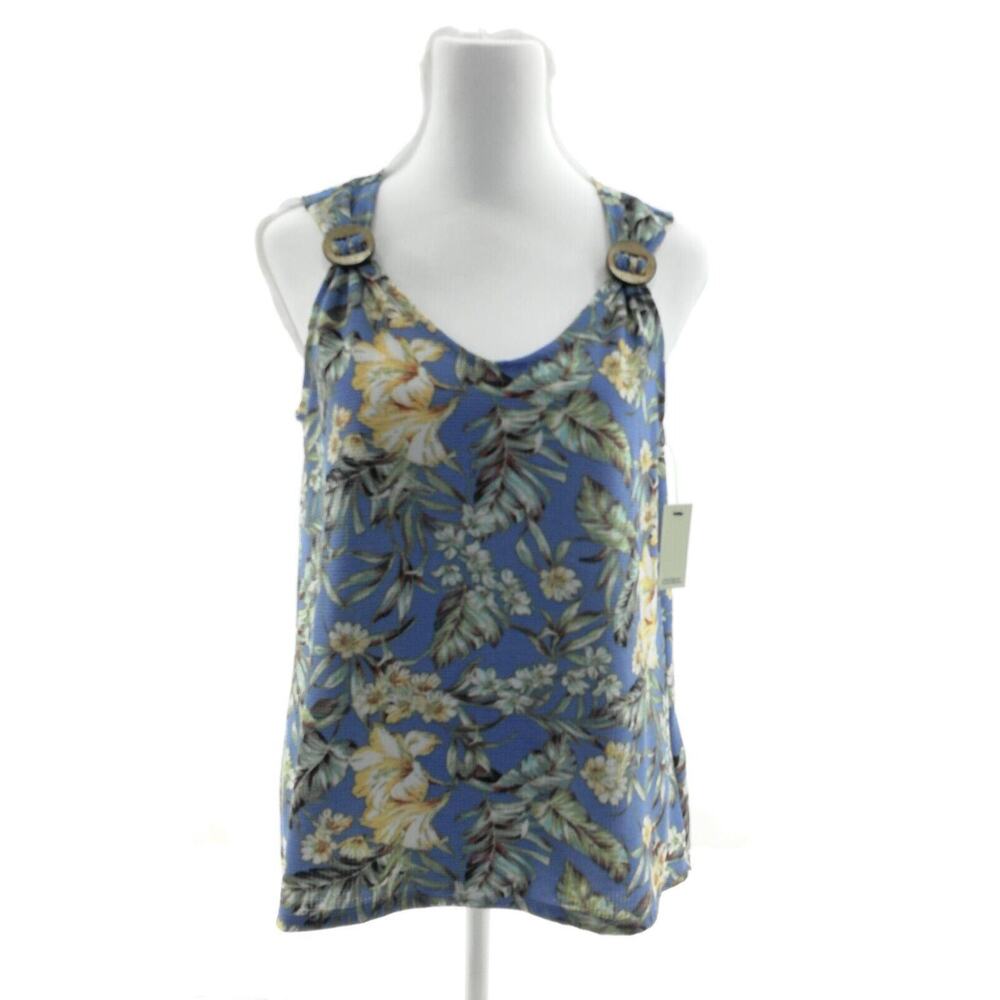 Cure Blue Floral V Neck Sleeveless Top - Women's Size Medium - Classy Stylish - Picture 1 of 3